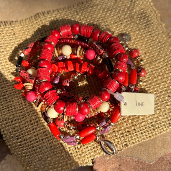 Multi Strand Cayenne Red Bohemian Stretch Bracelet NWT - Picture 7 of 9